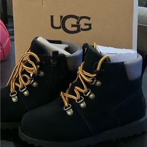 UGG Kids Black Boots with Yellow Laces